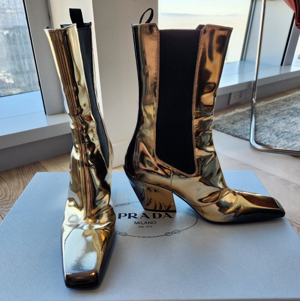 Prada Metallic Ankle Boots